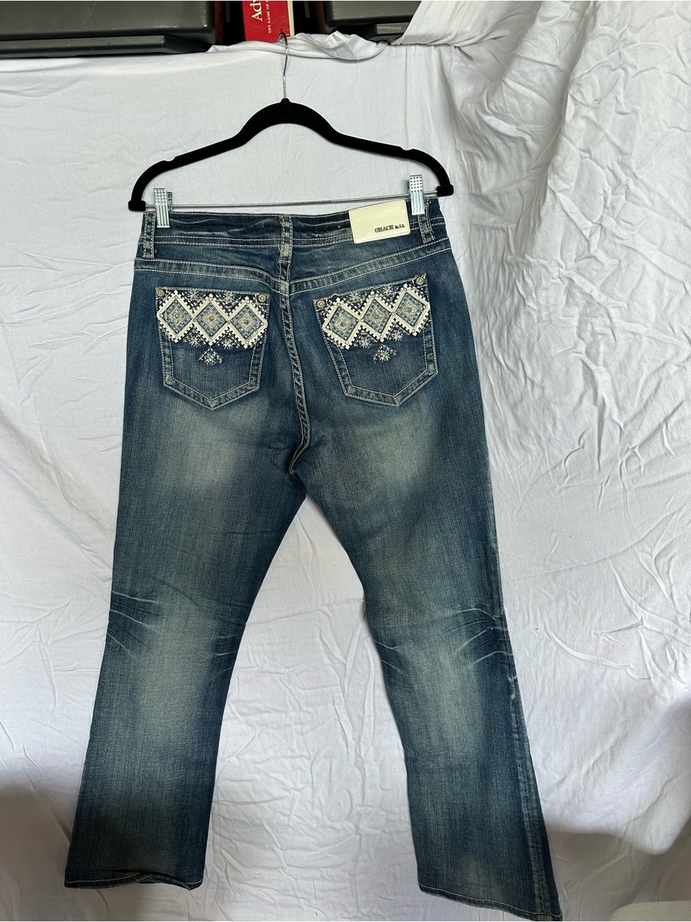 Grace in LA Blue Boot Cut Jeans with Embroidered Back Pockets